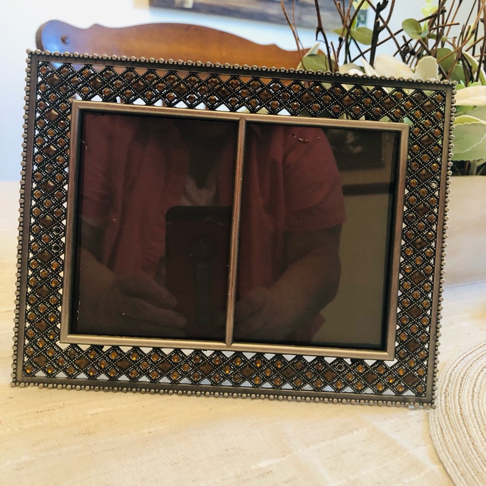 Elegant Silver Photo Frame with Amber colored crystals.
